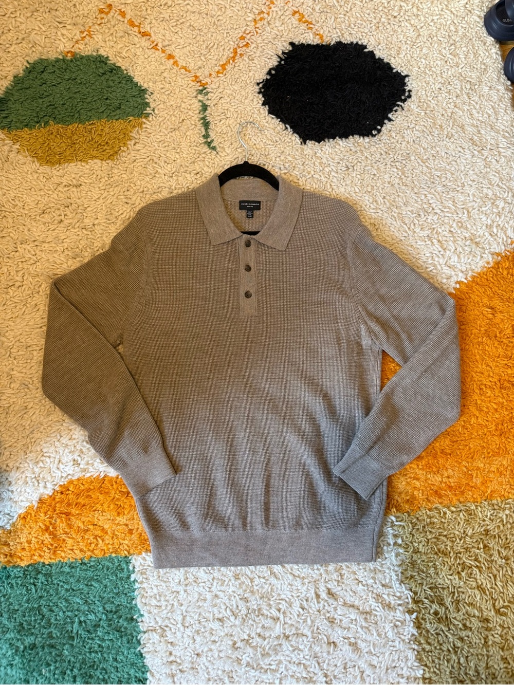 Club Monaco Men's Taupe Merino Knit Polo Sweater
